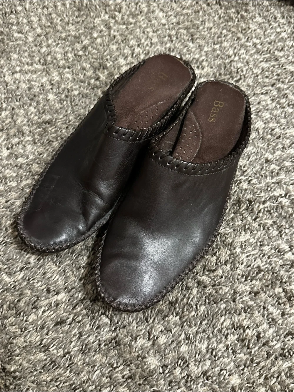 Bass Brown Leather Slip-On Heeled Mule